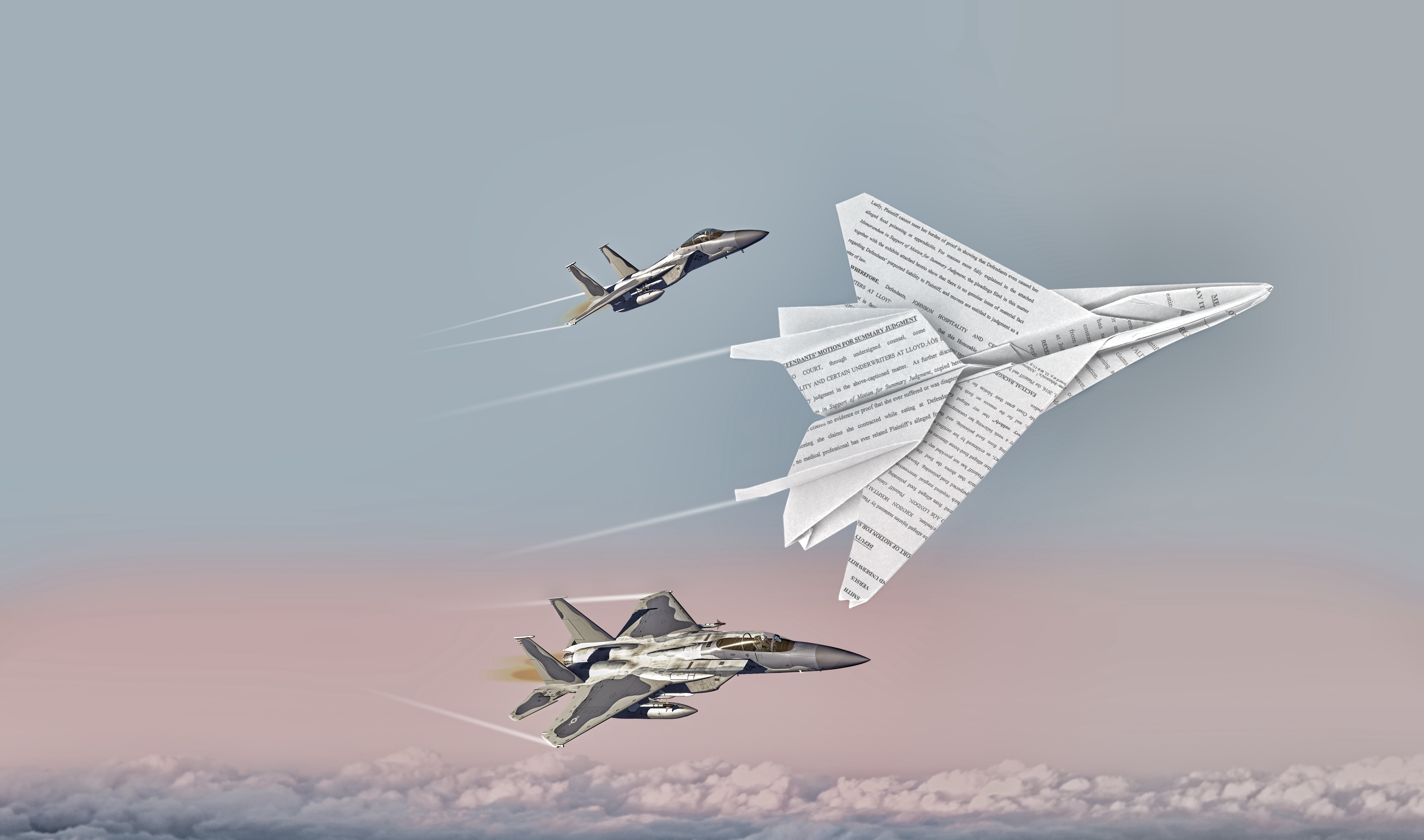 Fighter jets and paper airplane