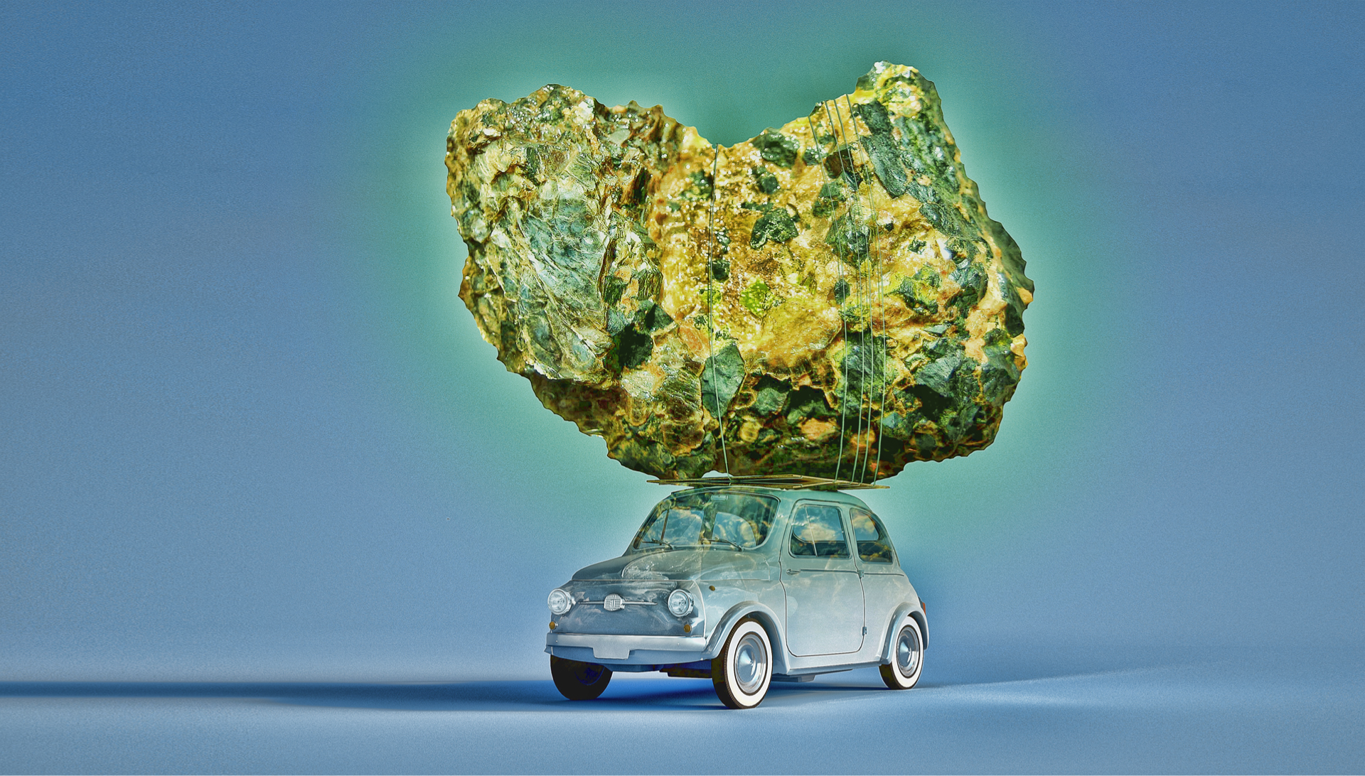 Car with large gold rock